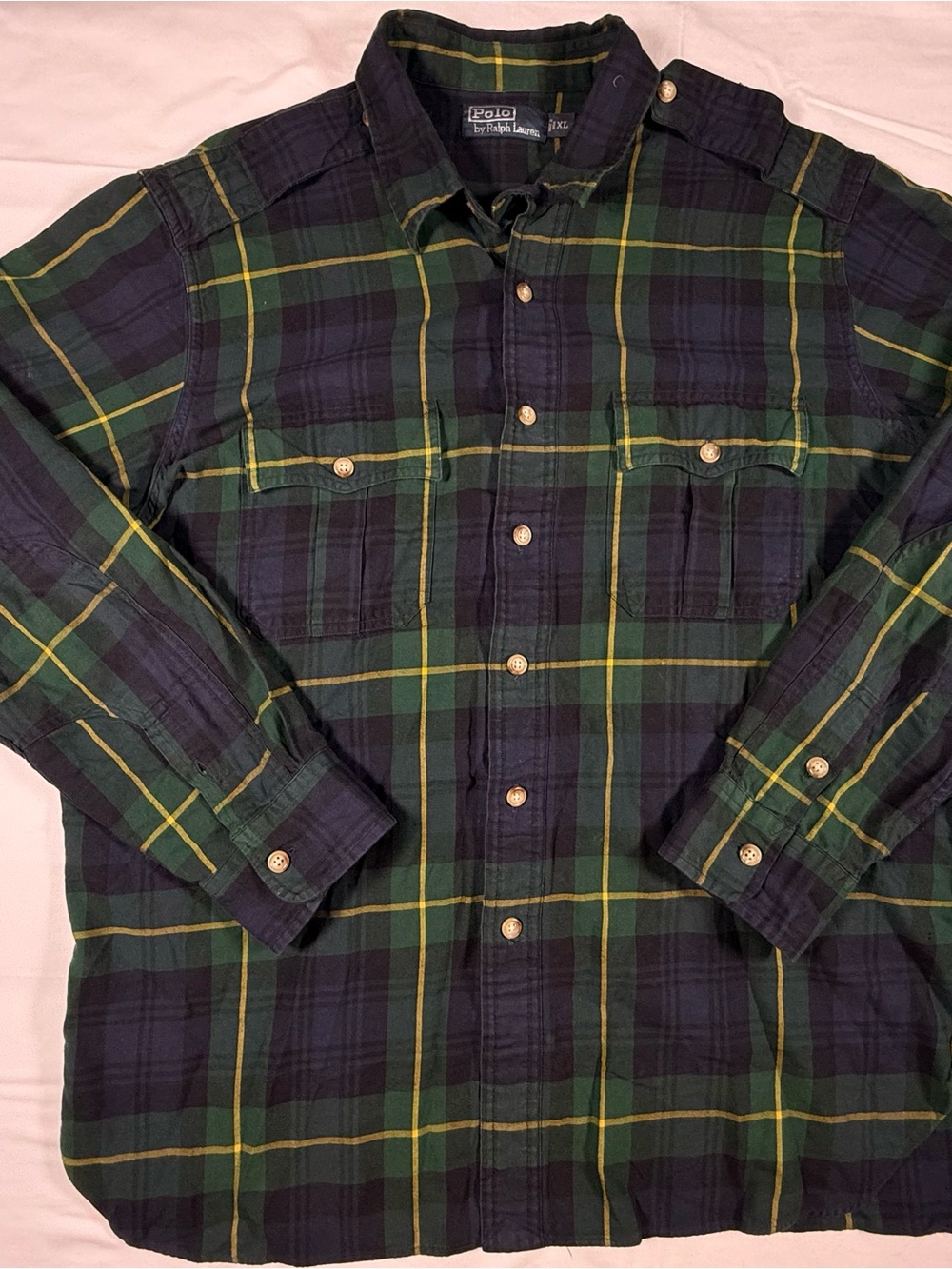 Polo by Ralph Lauren Navy, Green & Yellow Plaid Button-Down Shirt